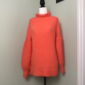 🧡 XS 🧡 NWT Anthro Sweater Waffle Knit Puff Sleeves Mock Neck Tunic​
